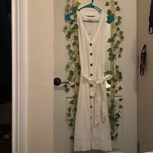 Loft Tall Linen Blend Button Tie Waist Dress